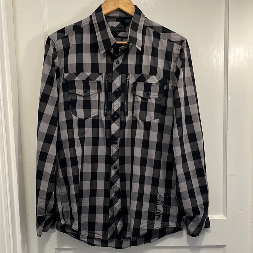 7 Diamonds Plaid Black and Gray Men's Shirt